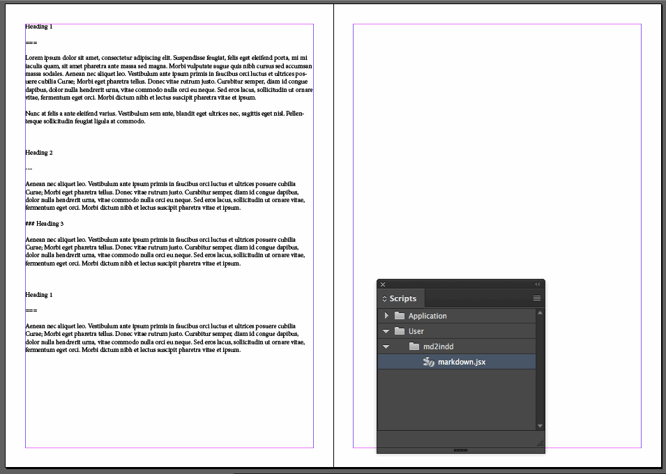 An example applying the Markdown script to a block of text